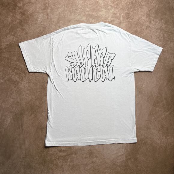 Superrradical Short Sleeve T Shirt Double Sided Text White Crew Neck Bart Logo - Picture 1 of 8